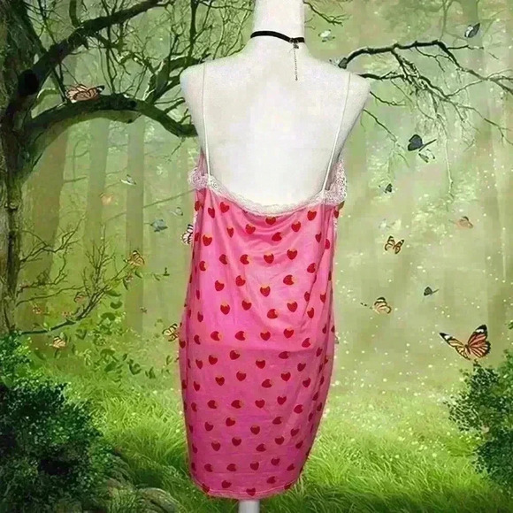 Boho Strawberry Print Hot Pink Midi Slip Dress - Picture 4 of 7